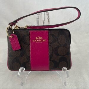 Coach Fuchsia and Brown Signature Wristlet